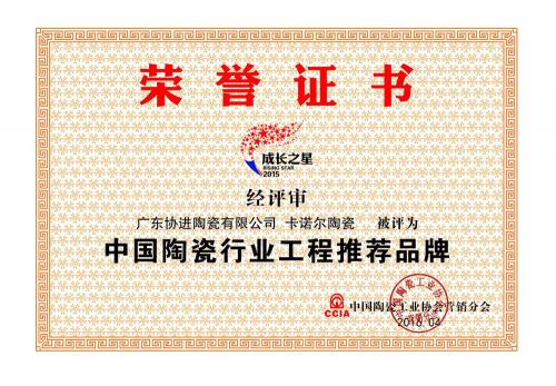 中国陶瓷行业工程推荐品牌证书
